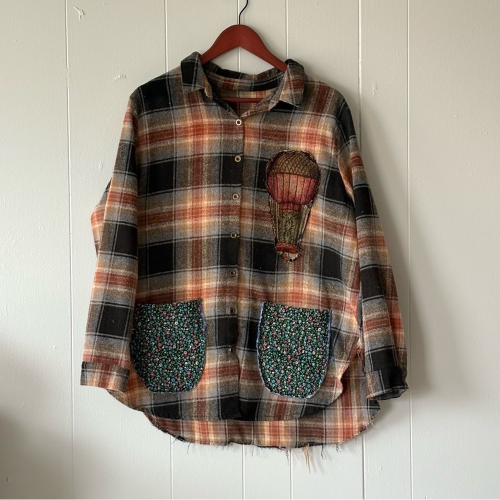 SOLD Bright Eyes Upcycled Flannel - Picture 5 of 10